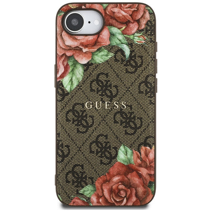Husa MagSafe pentru Apple iPhone 16e, Guess, 4G Flowers Print, Maro