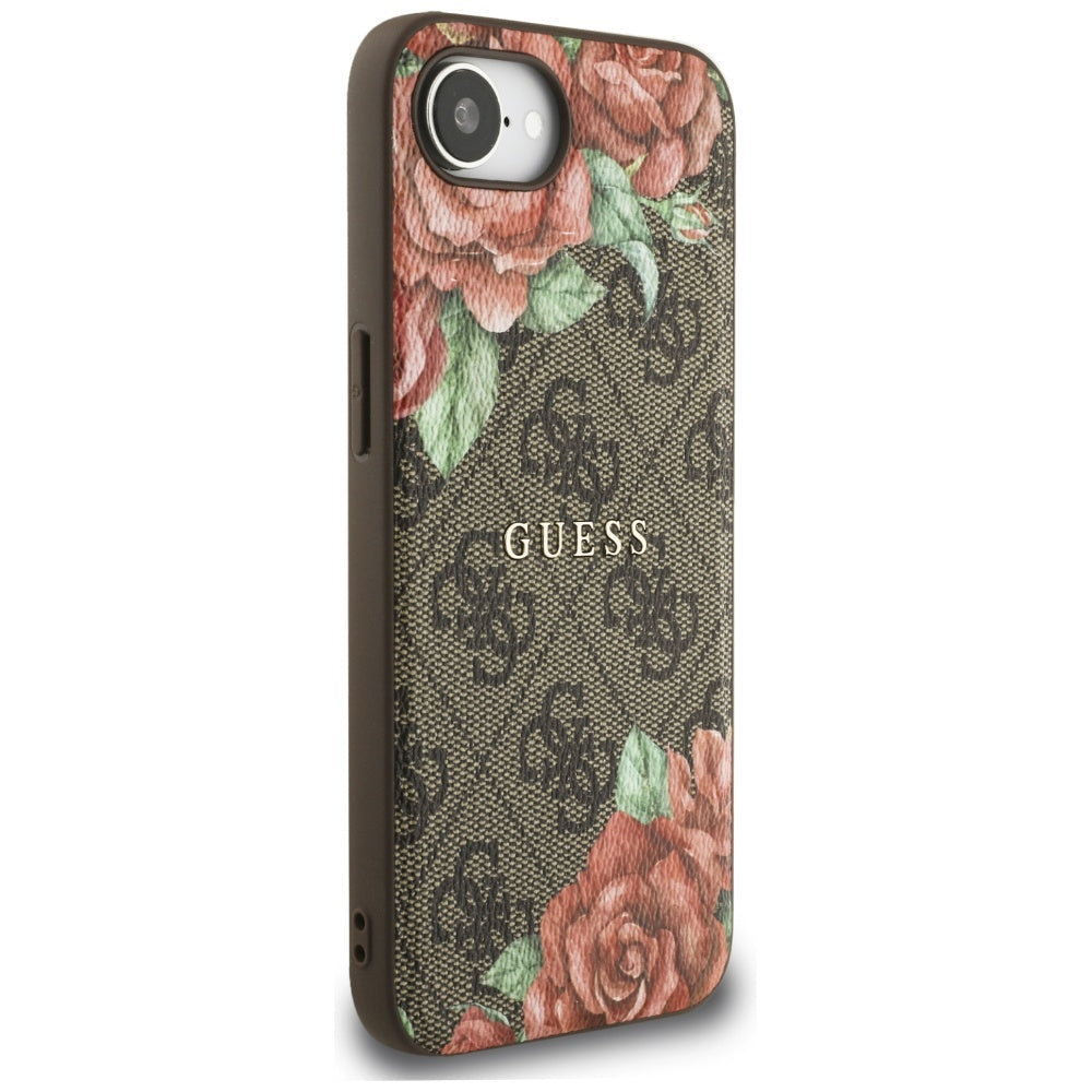 Husa MagSafe pentru Apple iPhone 16e, Guess, 4G Flowers Print, Maro