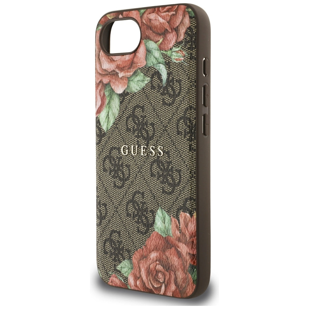 Husa MagSafe pentru Apple iPhone 16e, Guess, 4G Flowers Print, Maro
