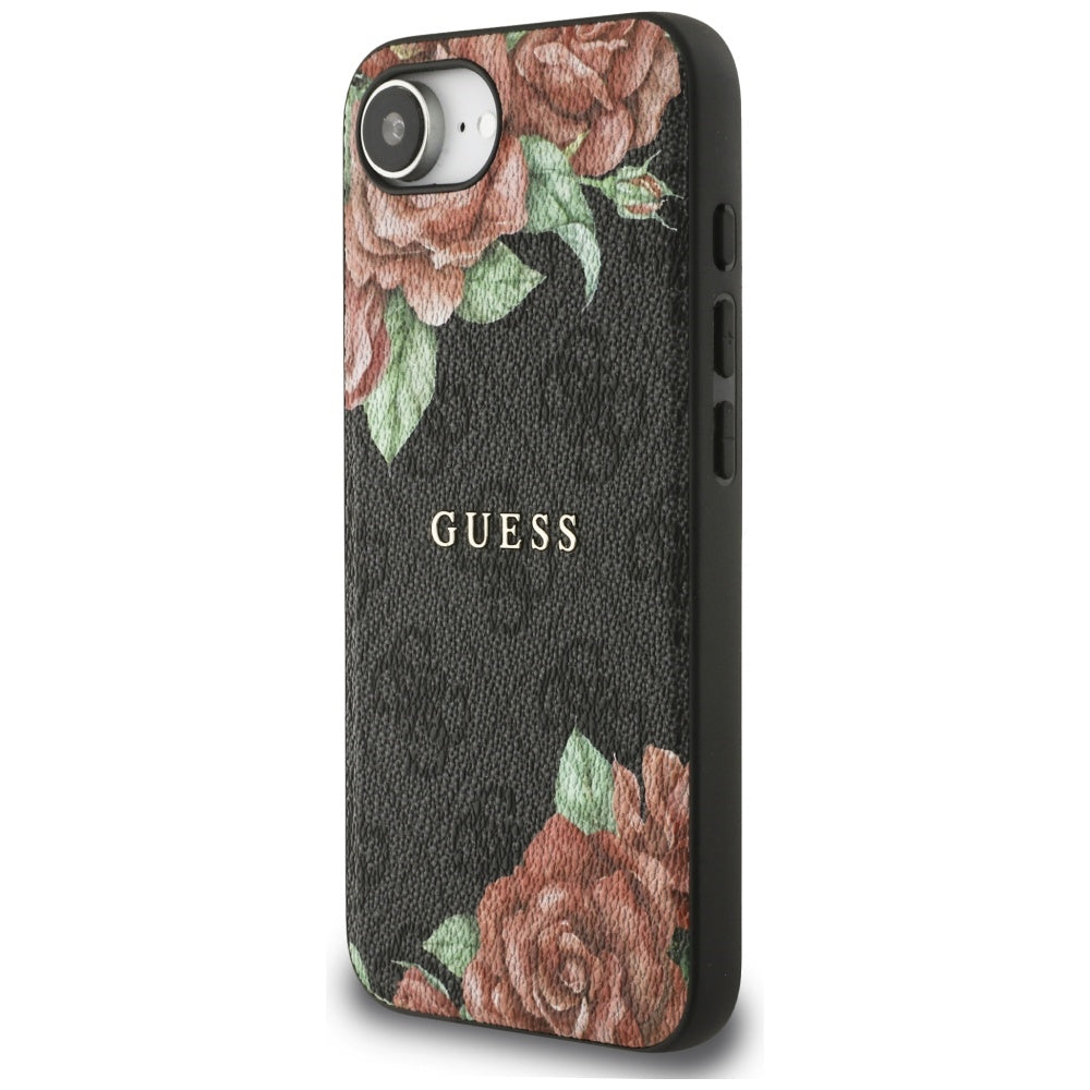 Husa MagSafe pentru Apple iPhone 16e, Guess, 4G Flowers Print, Neagra
