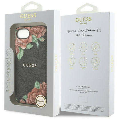 Husa MagSafe pentru Apple iPhone 16e, Guess, 4G Flowers Print, Neagra