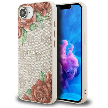 Husa MagSafe pentru Apple iPhone 16e, Guess, 4G Flowers Print, Roz