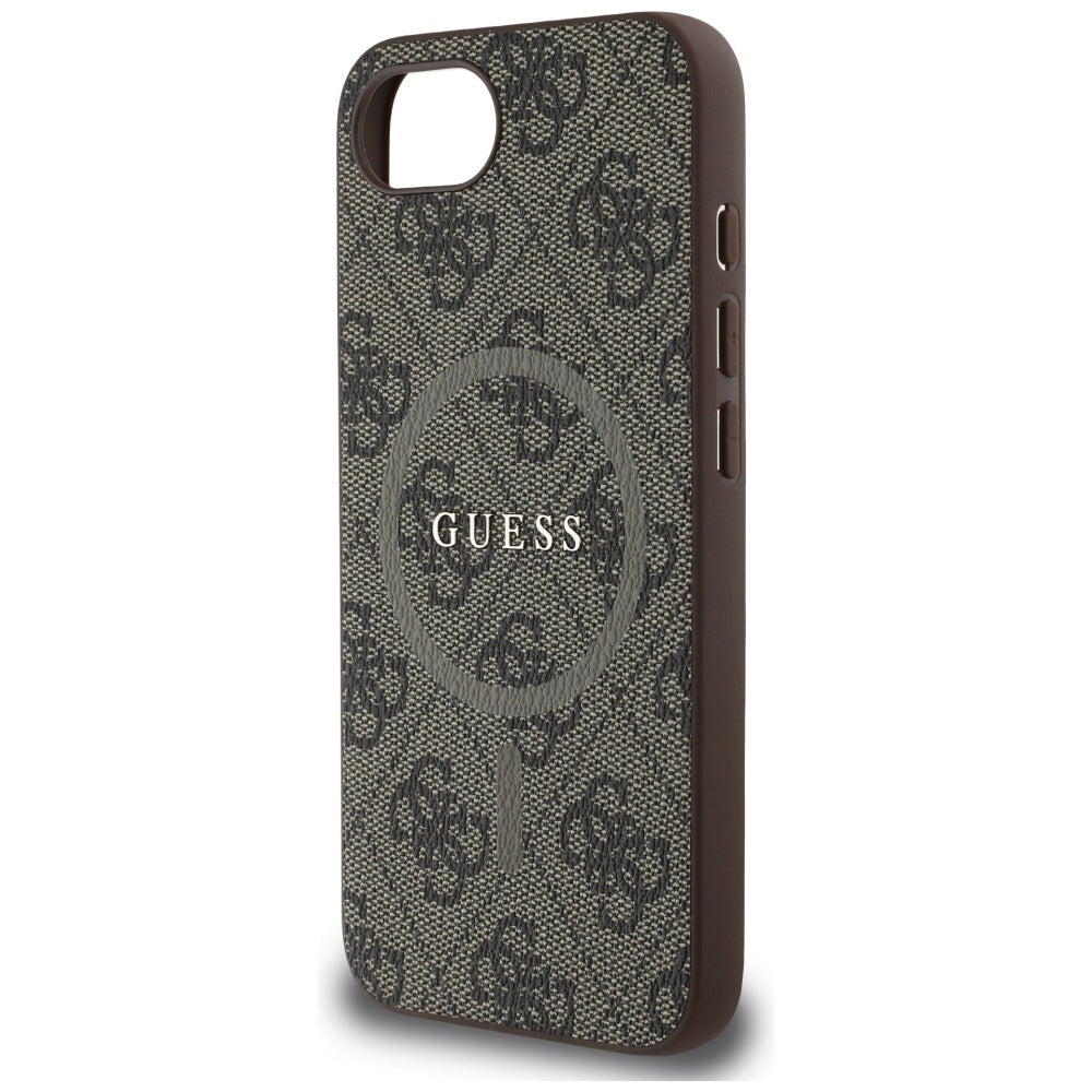 Husa MagSafe pentru Apple iPhone 16e, Guess, 4G Ring Classic Logo, Maro