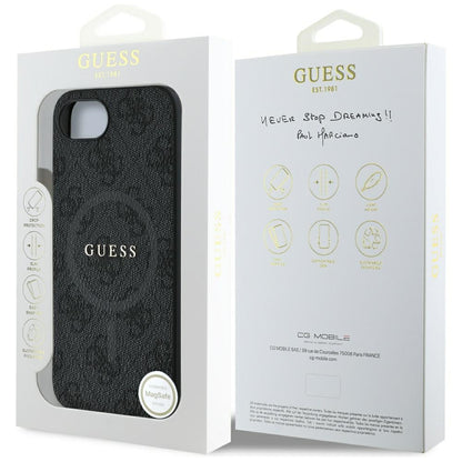 Husa MagSafe pentru Apple iPhone 16e, Guess, 4G Ring Classic Logo, Neagra