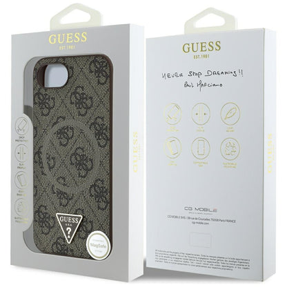 Husa MagSafe pentru Apple iPhone 16e, Guess, 4G Ring Triangle Logo, Maro