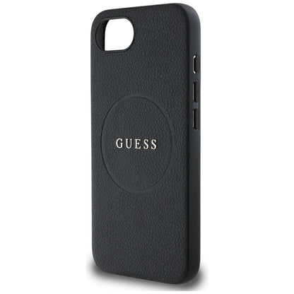 Husa MagSafe pentru Apple iPhone 16e, Guess, Grained Gold Ring, Neagra