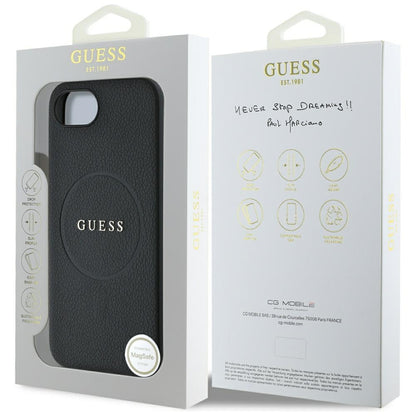 Husa MagSafe pentru Apple iPhone 16e, Guess, Grained Gold Ring, Neagra