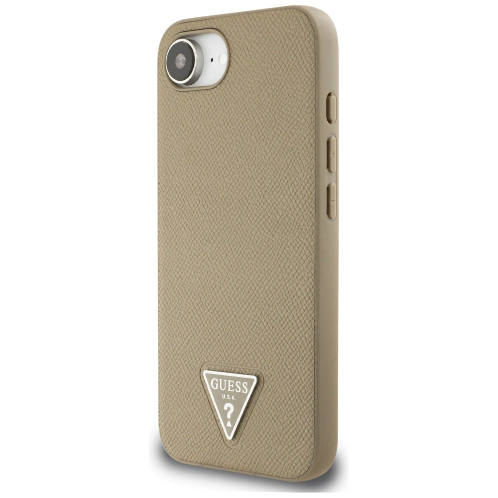 Husa MagSafe pentru Apple iPhone 16e, Guess, Grained Triangle Logo, Maro