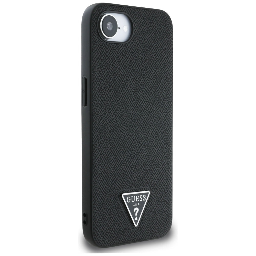 Husa MagSafe pentru Apple iPhone 16e, Guess, Grained Triangle Logo, Neagra