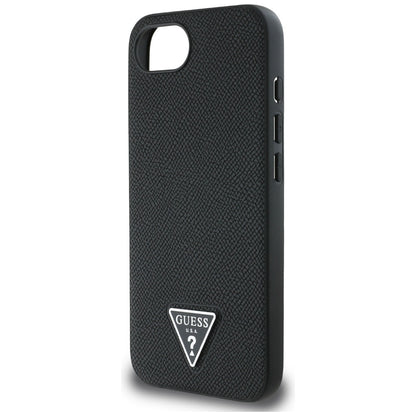 Husa MagSafe pentru Apple iPhone 16e, Guess, Grained Triangle Logo, Neagra