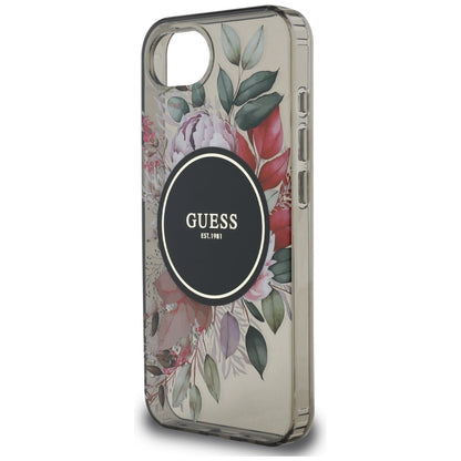 Husa MagSafe pentru Apple iPhone 16e, Guess, IML Flowers, Neagra