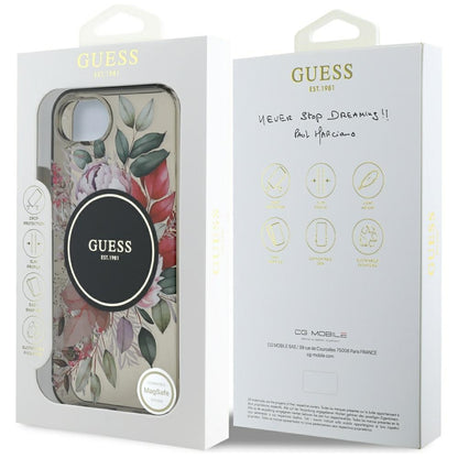 Husa MagSafe pentru Apple iPhone 16e, Guess, IML Flowers, Neagra