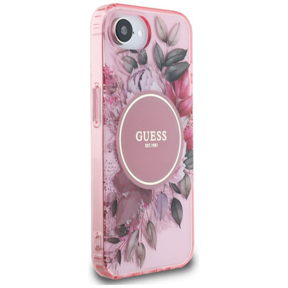 Husa MagSafe pentru Apple iPhone 16e, Guess, IML Flowers, Roz
