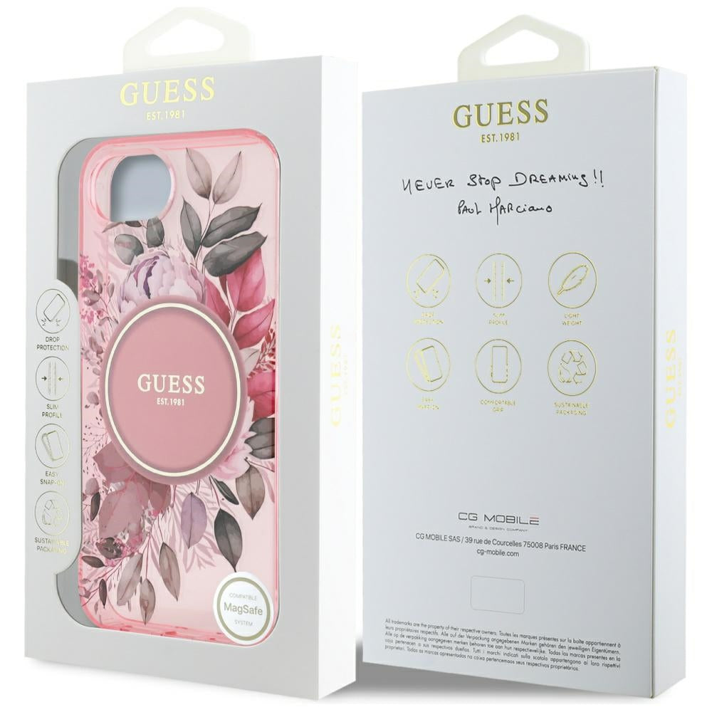 Husa MagSafe pentru Apple iPhone 16e, Guess, IML Flowers, Roz