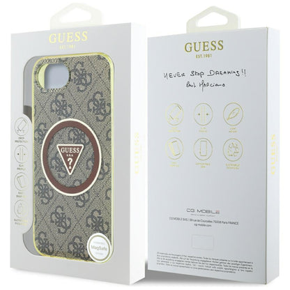 Husa MagSafe pentru Apple iPhone 16e, Guess, IML Glitter 4G Circle Triangle, Maro