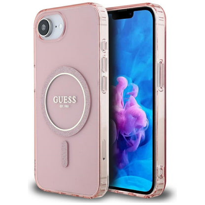 Husa MagSafe pentru Apple iPhone 16e, Guess, IML Glitter Circle, Roz