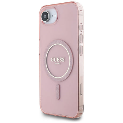 Husa MagSafe pentru Apple iPhone 16e, Guess, IML Glitter Circle, Roz
