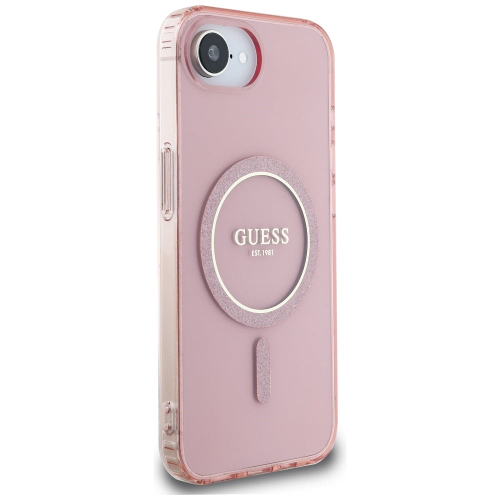 Husa MagSafe pentru Apple iPhone 16e, Guess, IML Glitter Circle, Roz
