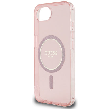 Husa MagSafe pentru Apple iPhone 16e, Guess, IML Glitter Circle, Roz