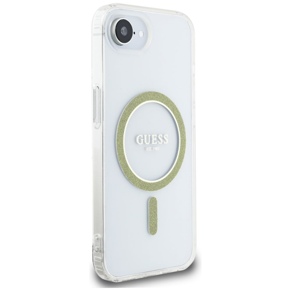 Husa MagSafe pentru Apple iPhone 16e, Guess, IML Glitter Circle, Transparenta