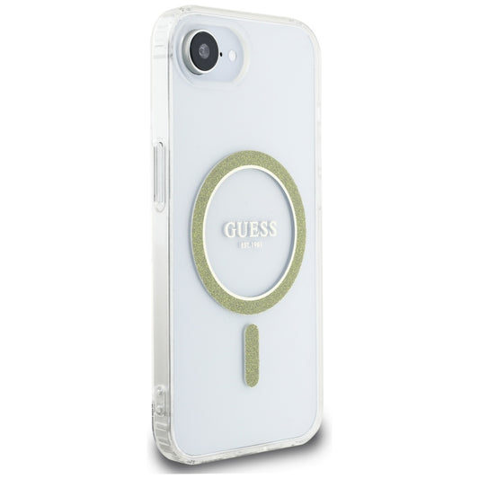 Husa MagSafe pentru Apple iPhone 16e, Guess, IML Glitter Circle, Transparenta