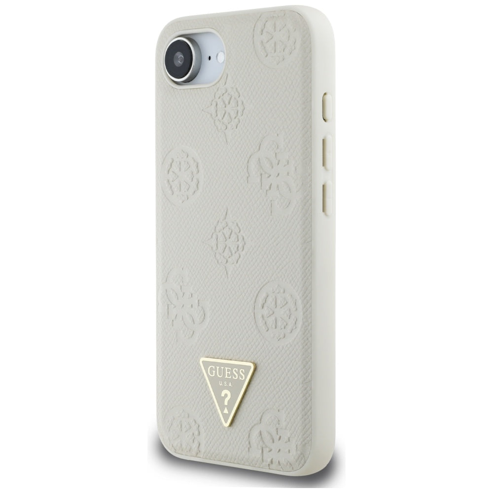 Husa MagSafe pentru Apple iPhone 16e, Guess, Peony Grained Hot Stamp Triangle , Bej