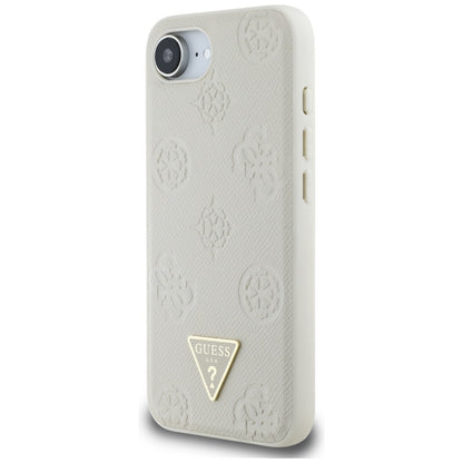 Husa MagSafe pentru Apple iPhone 16e, Guess, Peony Grained Hot Stamp Triangle , Bej