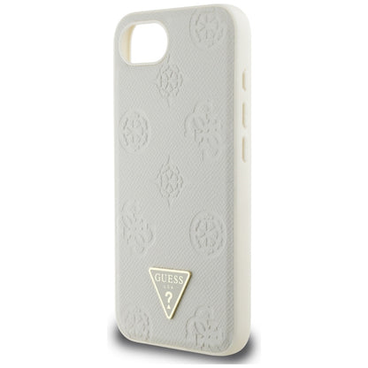 Husa MagSafe pentru Apple iPhone 16e, Guess, Peony Grained Hot Stamp Triangle , Bej
