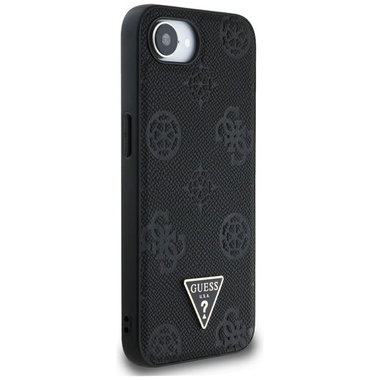 Husa MagSafe pentru Apple iPhone 16e, Guess, Peony Grained Hot Stamp Triangle , Neagra