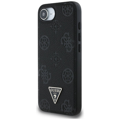 Husa MagSafe pentru Apple iPhone 16e, Guess, Peony Grained Hot Stamp Triangle , Neagra