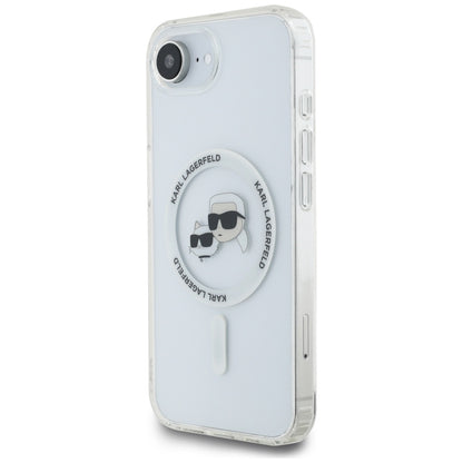 Husa MagSafe pentru Apple iPhone 16e, Karl Lagerfeld, IML Metal Karl & Choupette's Heads, Alba