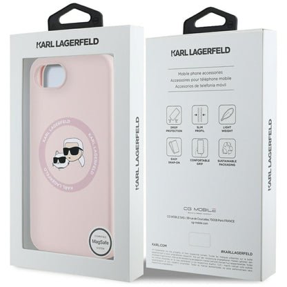Husa MagSafe pentru Apple iPhone 16e, Karl Lagerfeld, Silicone Karl & Choupette's Heads, Roz