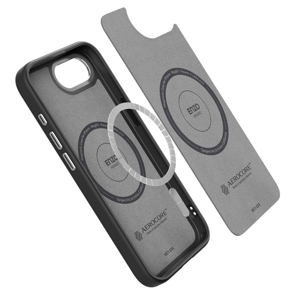 Husa MagSafe pentru Apple iPhone 17e / 16e, Spigen, Enzo Aramid, Neagra Mata
