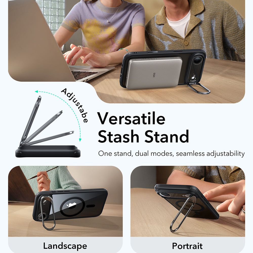Husa MagSafe pentru Apple iPhone 17 Air, ESR, Classic Hybrid Kickstand, Neagra Transparenta