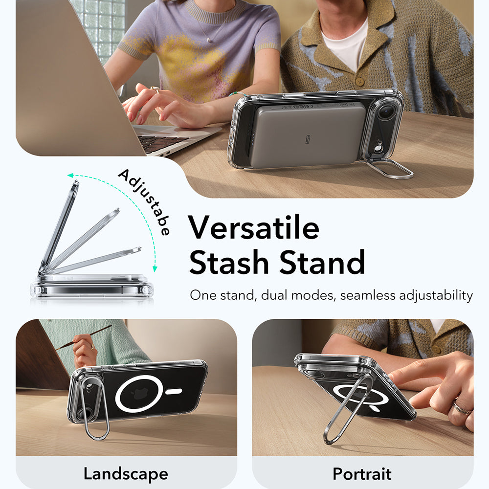 Husa MagSafe pentru Apple iPhone 17 Air, ESR, Classic Hybrid Kickstand, Transparenta