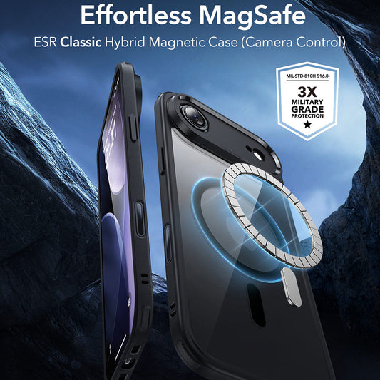 Husa MagSafe pentru Apple iPhone 17 Air, ESR, Classic Hybrid, Neagra Transparenta