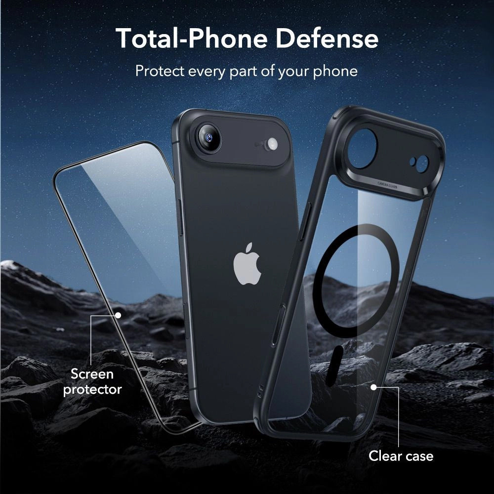 Husa MagSafe pentru Apple iPhone 17 Air, ESR, Classic Hybrid with Screen Protector, Neagra Transparenta