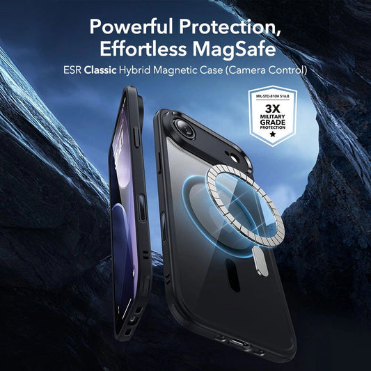 Husa MagSafe pentru Apple iPhone 17 Air, ESR, Classic Hybrid with Screen Protector, Neagra Transparenta