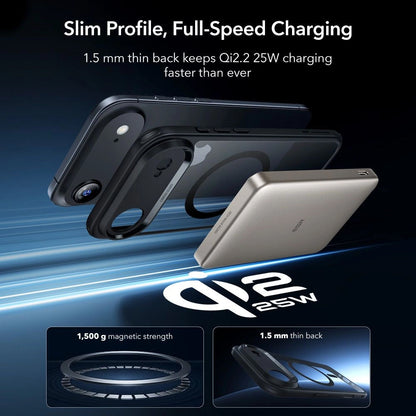 Husa MagSafe pentru Apple iPhone 17 Air, ESR, Classic Hybrid with Screen Protector, Neagra Transparenta