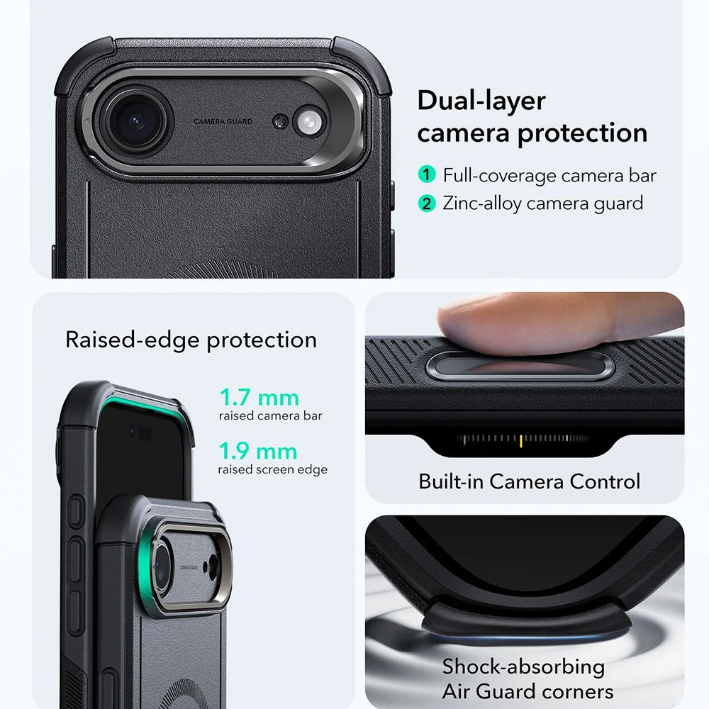 Husa MagSafe pentru Apple iPhone 17 Air, ESR, Cyber Armor Kickstand, Neagra