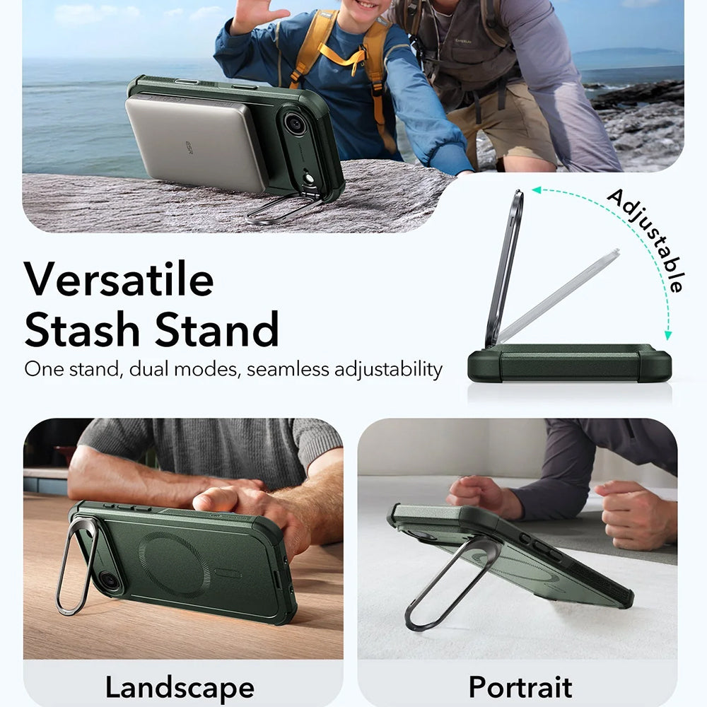 Husa MagSafe pentru Apple iPhone 17 Air, ESR, Cyber Armor Kickstand, Verde