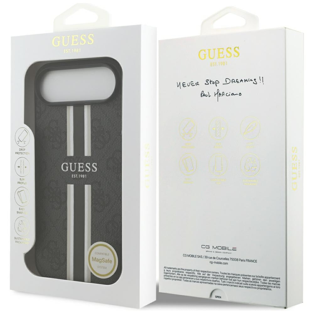 Husa MagSafe pentru Apple iPhone 17 Air, Guess, 4G Printed Stripes, Neagra