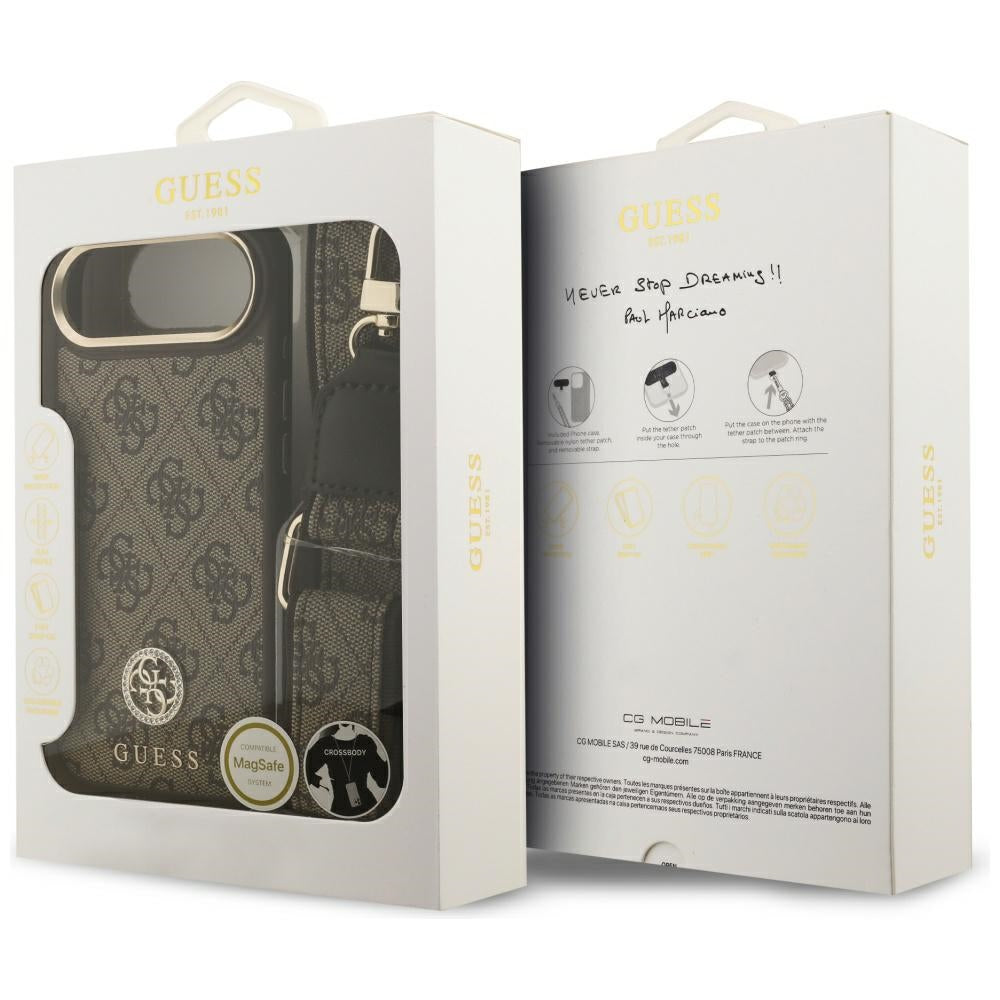 Husa MagSafe pentru Apple iPhone 17 Air, Guess, 4G Strass Logo with Big Strap, Maro