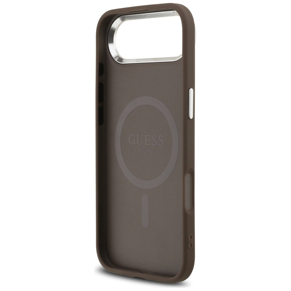 Husa MagSafe pentru Apple iPhone 17 Air, Guess, 4G Triangle Logo, Maro Argintie