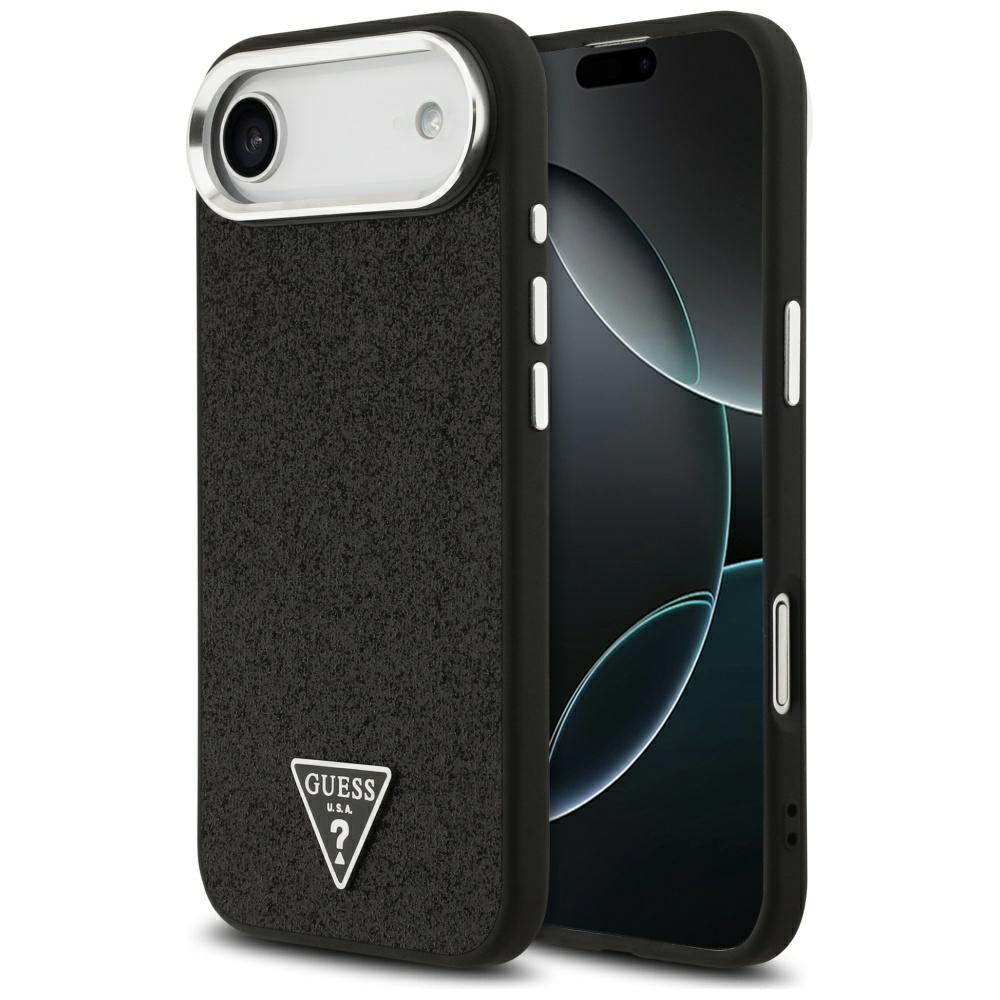 Husa MagSafe pentru Apple iPhone 17 Air, Guess, Glitter Triangle Logo, Neagra