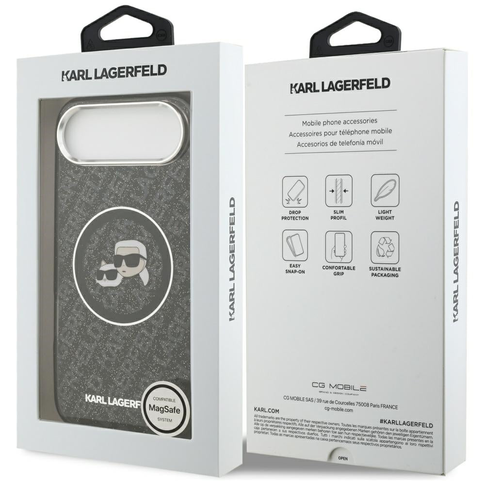 Husa MagSafe pentru Apple iPhone 17 Air, Karl Lagerfeld, IML Glitter Karl & Choupette`s Heads, Neagra