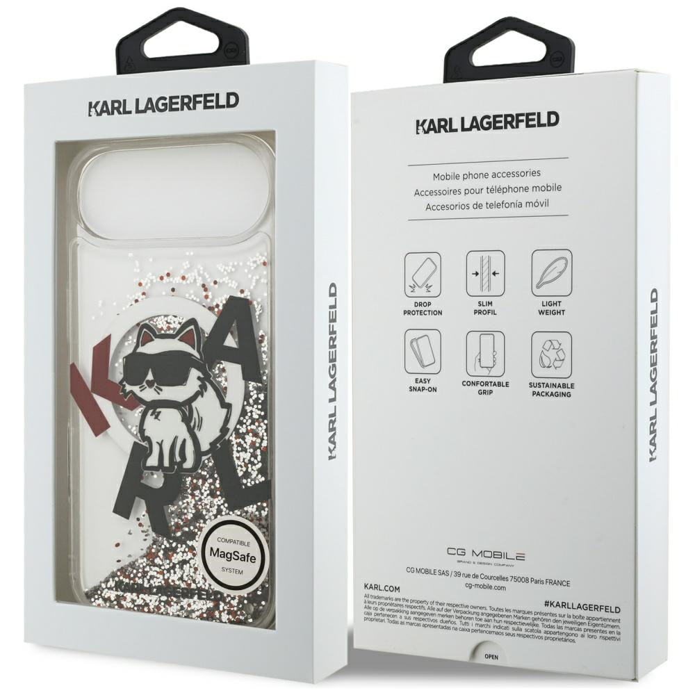 Husa MagSafe pentru Apple iPhone 17 Air, Karl Lagerfeld, Liquid Glitter Choupette Logo, Transparenta