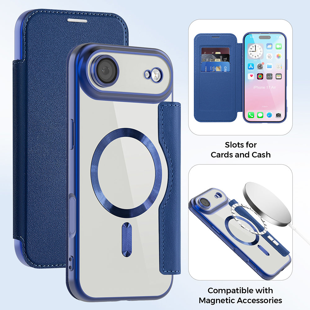 Husa MagSafe pentru Apple iPhone 17 Air, Techsuit, SmartMag Book, Albastra