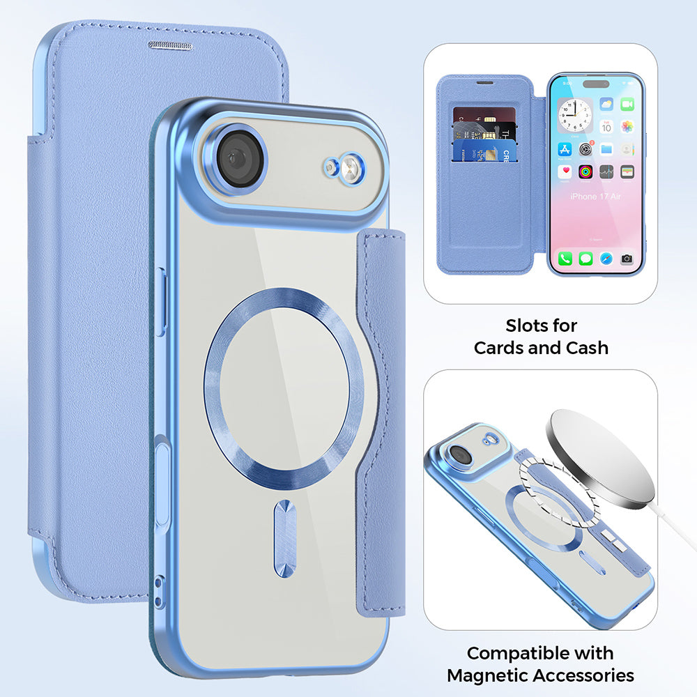 Husa MagSafe pentru Apple iPhone 17 Air, Techsuit, SmartMag Book, Bleu