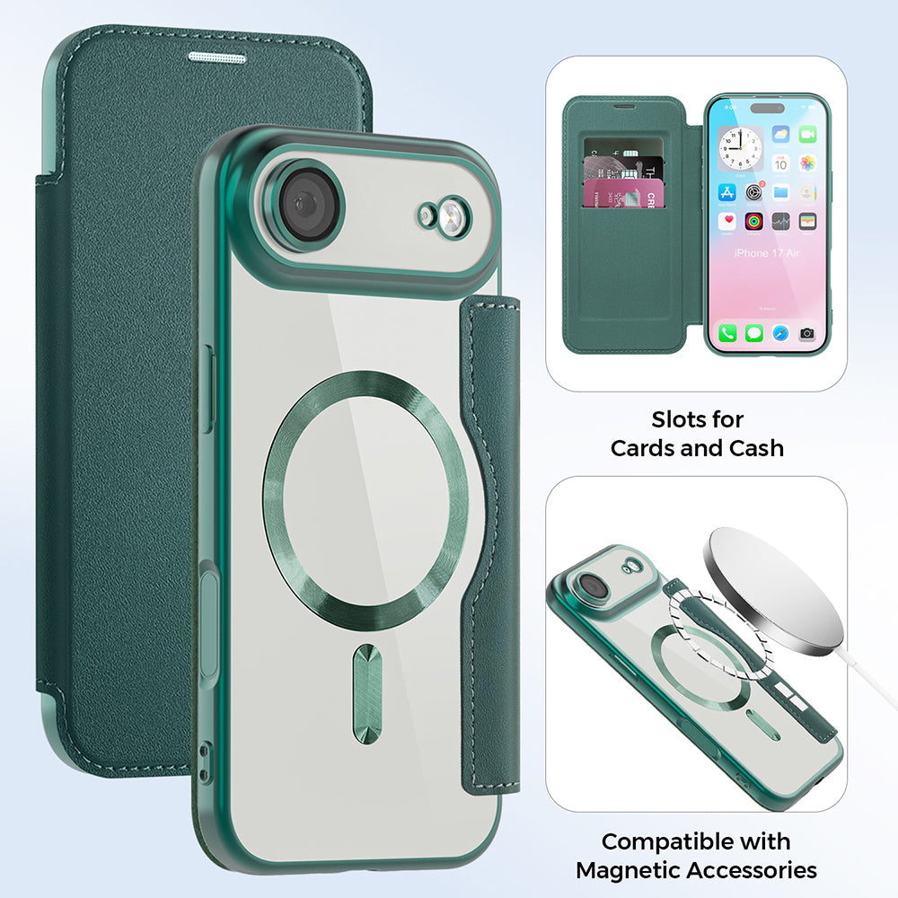 Husa MagSafe pentru Apple iPhone 17 Air, Techsuit, SmartMag Book, Verde